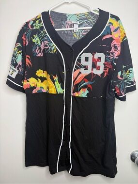 Urban Planet Black Floral Baseball Jersey with '93' Men's Large